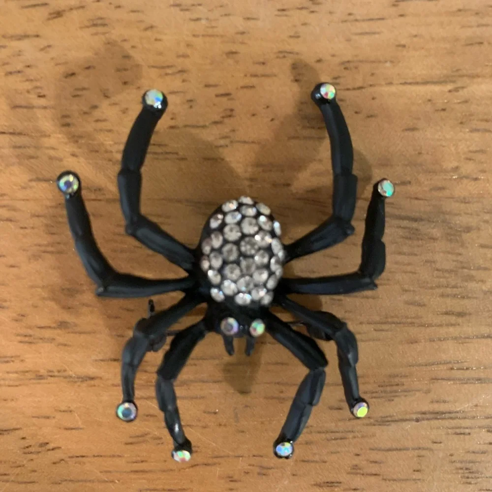 Spider Brooch Pin Black with Rhinestones